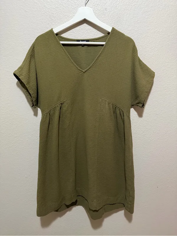 Madewell Crinkle Gauze Dolman Sleeve Mini Dress Green Medium - Image 2
