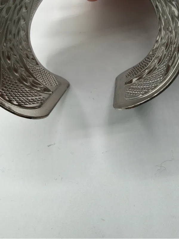 Vintage Silver Tone Repousse Floral Wide Cuff Bracelet Boho Statement - Image 6