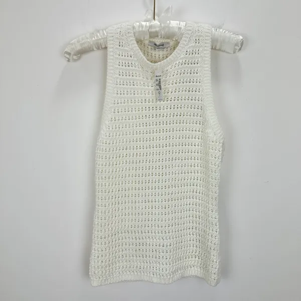 Madewell Crochet Knit Crewneck Sweater Tank Cotton Vest Bright Ivory XS NWT - Image 7