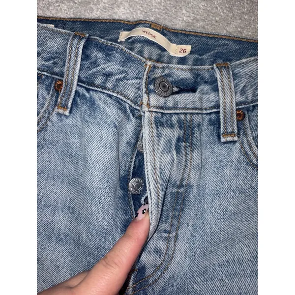levis premium wedgie denim jeans button fly raw hem size 26 - Image 3