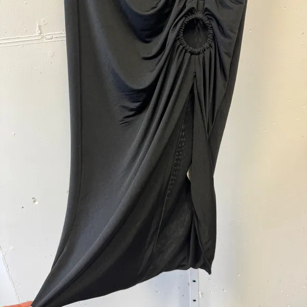 NWT‎ Missguided Black Ruched O-Ring Cut Out Midi Skirt Side Slit Size 8 Festival - Image 3