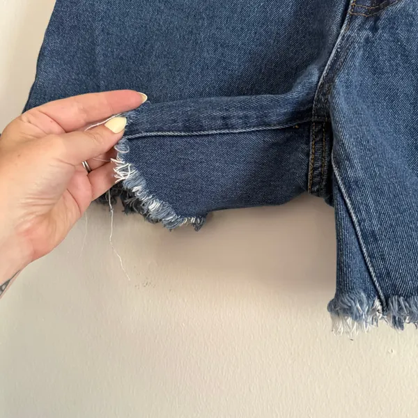 LIONESS | Dark Blue Denim Cutoff Jean Shorts 6 inch inseam | Medium - Image 2
