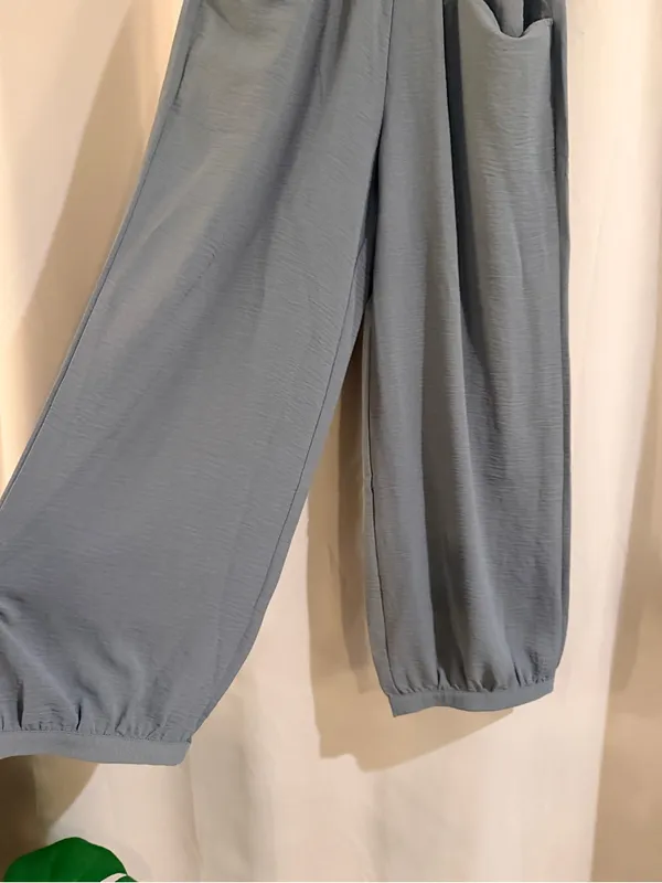 Women’s Elastic  Waist Wide-Leg Pants - Gray - Image 2