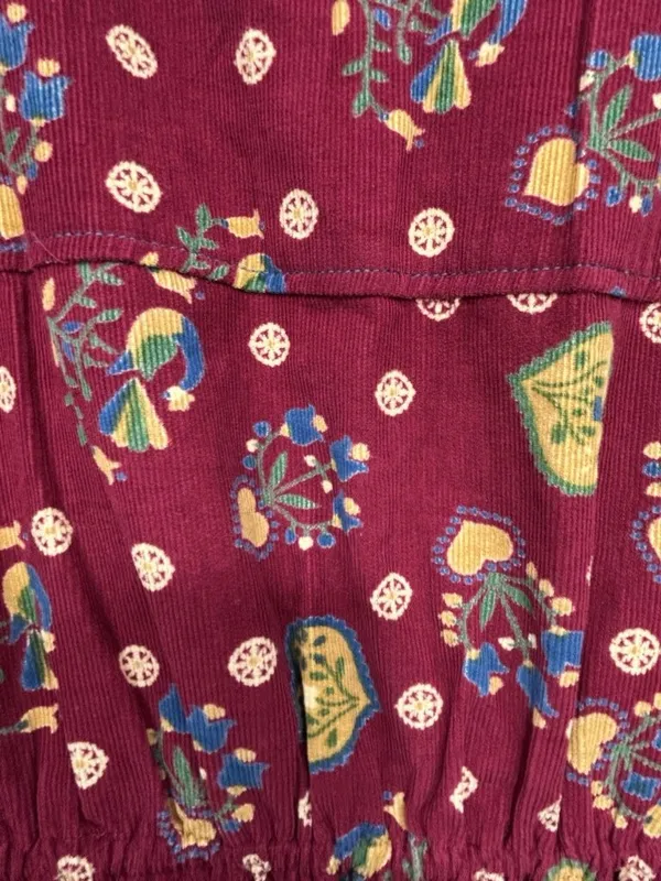 Vintage April Cornell Corduroy Midi Dress XL Burgundy Heart Print Cottagecore - Image 5