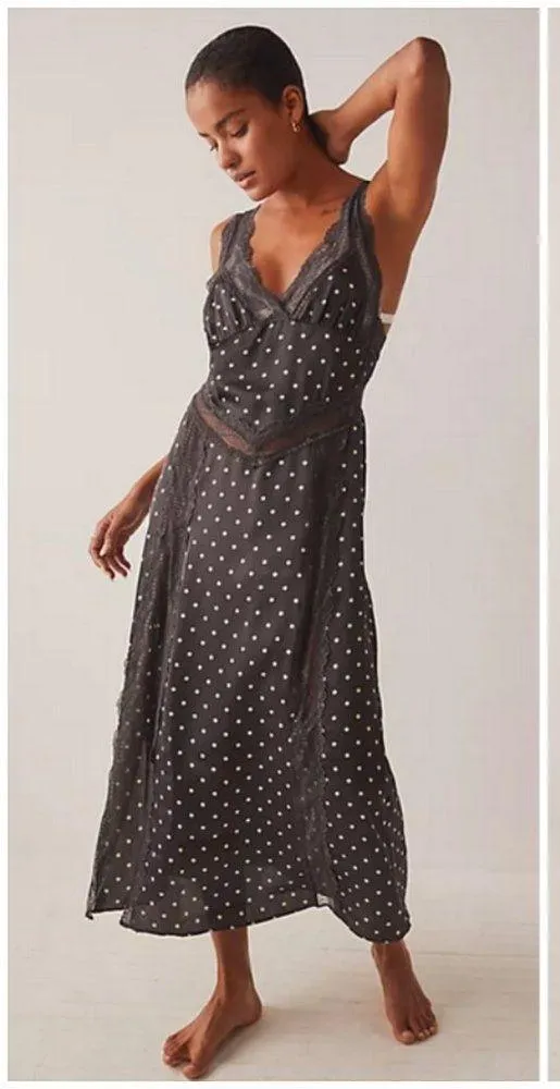 INTIMATELY FREE PEOPLE Bad For You Slip Dress ~ Black Polka Dot Print Lace L NWT - Image 5