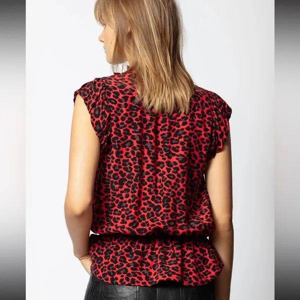 Zadig‎ & Voltaire Tibo Print Leo Ruffle Leopard Cheetah Top red XS - Image 2