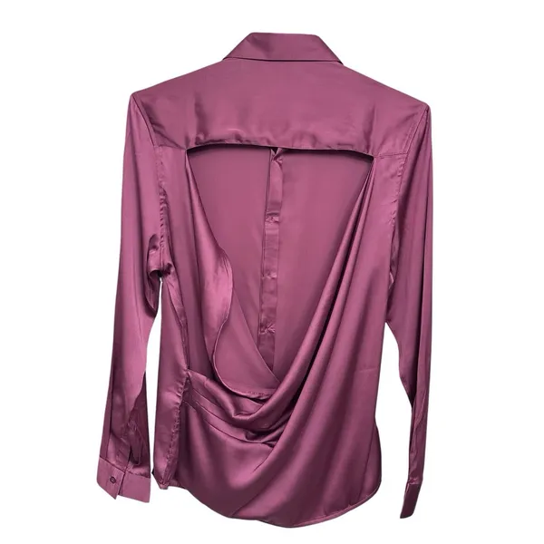 ASOS‎ Long Sleeve Satin Button Up Backless Blouse Top Shirt Women's Size M - Image 4
