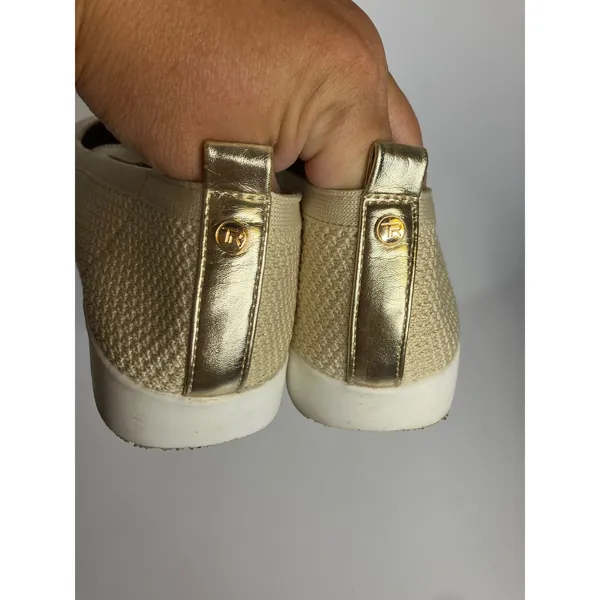 Taryn Rose Mary Jane Sneakers Womens 41 Beige Good Knit Metallic Comfort‎ Shoes - Image 5