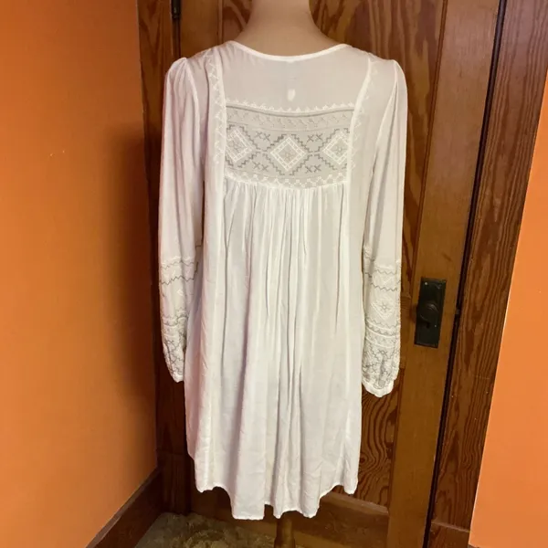 Mollorello White Embroidered Boho Tunic Top Peasant Babydoll Blouse Cottagecore - Image 9