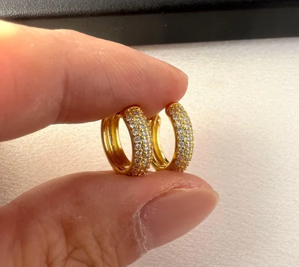 14mm CZ Small Gold Hoop Earrings for Women Men - Image 4