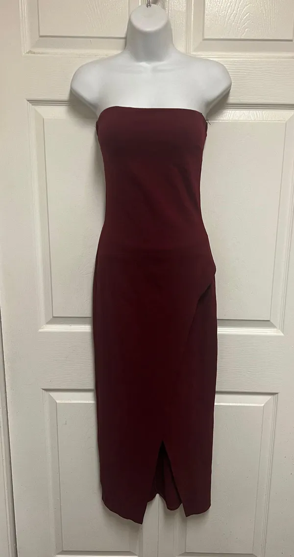 UNBRANDED Plum Strapless Bandaeu Tube Dress - Image 3