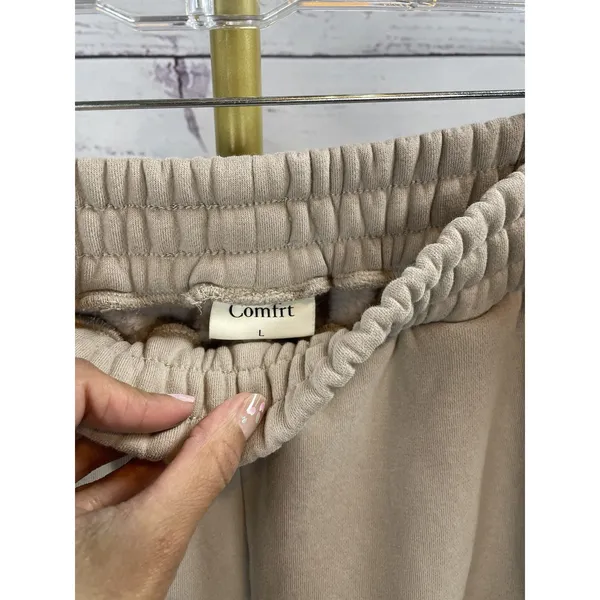 Comfort Joggers Sweatpants Beige Relaxed Fit Lounge Pants Large - Image 3
