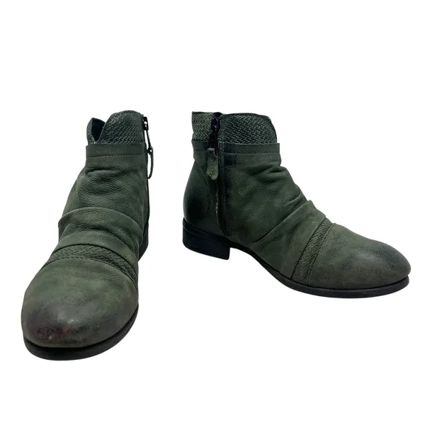 Miz Mooz Sunny Green Leather‎ Ankle Booties Boots Ruched Zip EU 36 US 6 Womens - Image 5
