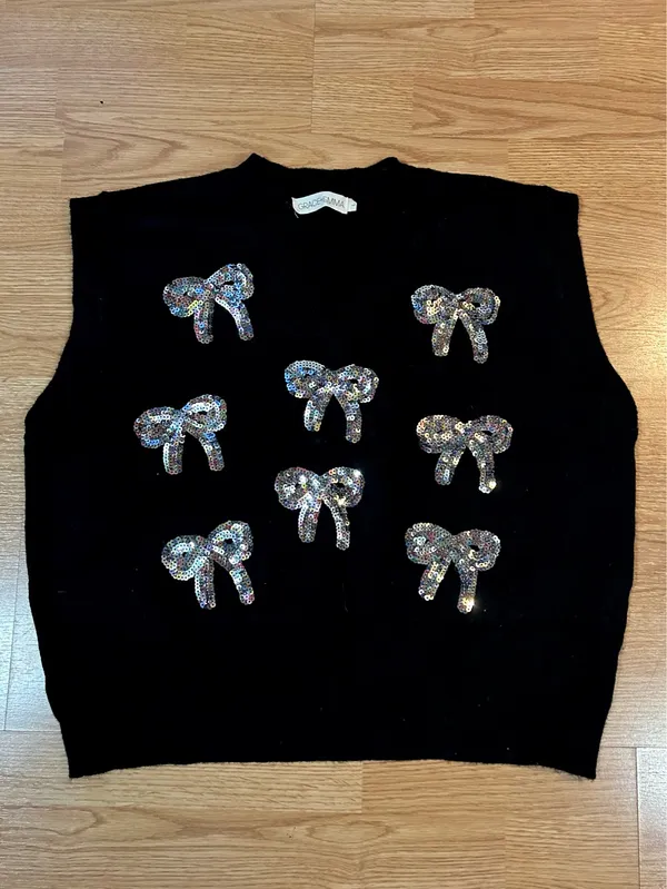 Emma Grace Black Bow Sweater Vest - Image 4