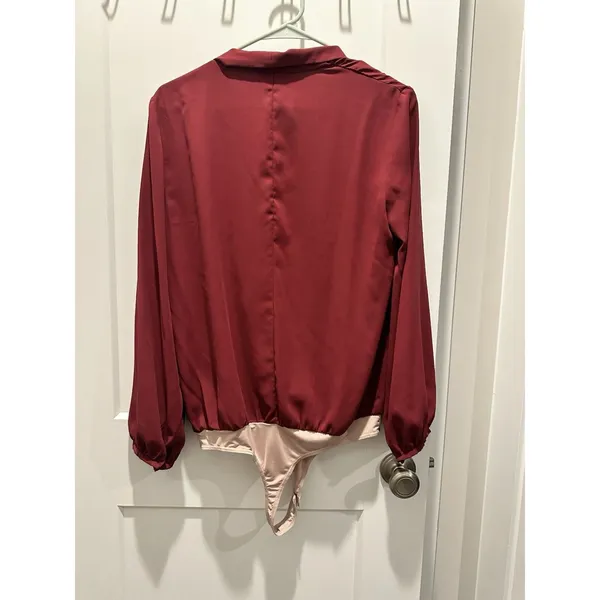 Women's Designer Amanda Uprichard Medium Hera Thong Bodysuit Malbec Top Blouse - Image 5