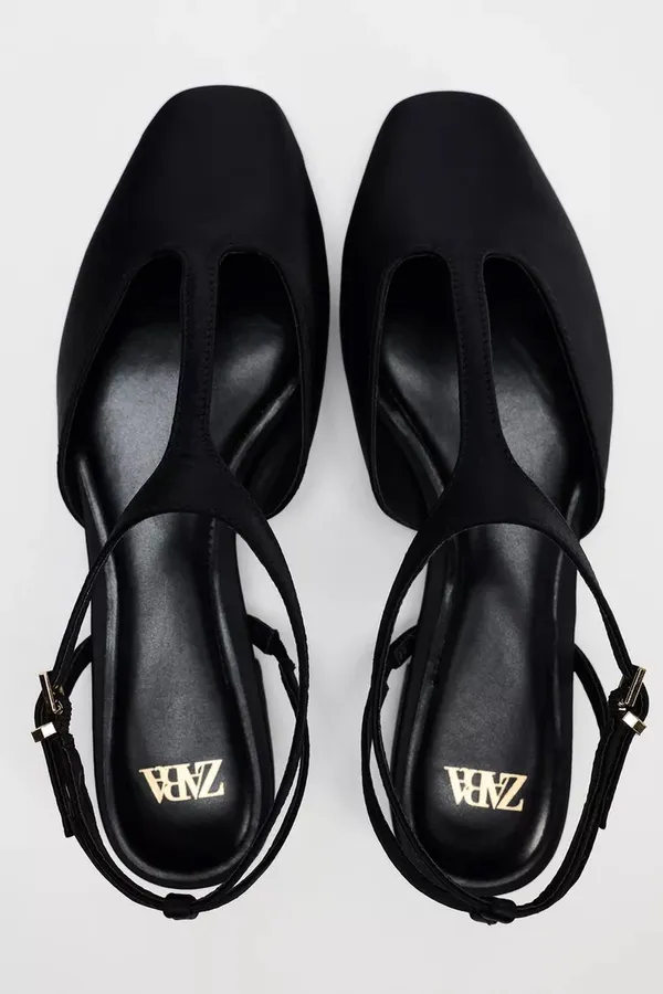 NWT BLACK SATIN EFFECT mary jane–style T-strap FLAT SHOES SIZE 7.5 - Image 5