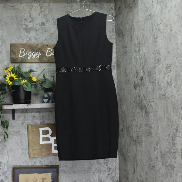 Kasper Womens Sheath Dress W/ Sequin Waistband Trim 10916477 Black 4 - Image 2
