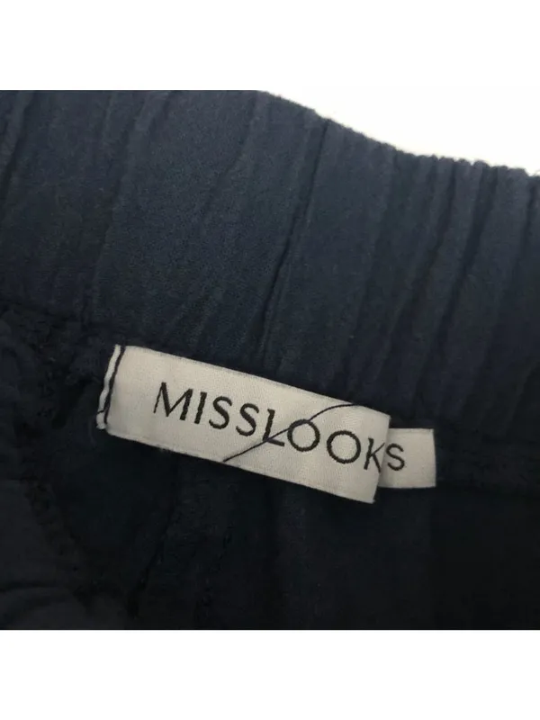 Misslook Womens Navy Blue Cropped Cotton Pants Elastic Waist Tulip Hem Size S - Image 4