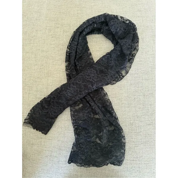 Macy's Black Floral Lace Overlay Panel shawl or scarf - Image 4