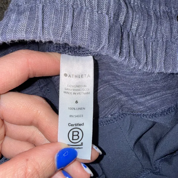 Athleta Cabo Linen Textured 4" Shorts Womens 6 Blue Excellent Drawstring Pockets - Image 4