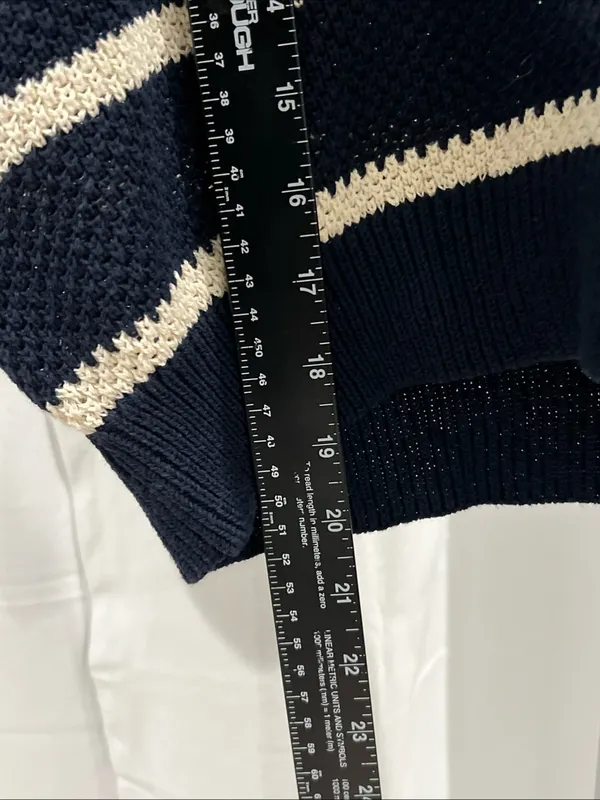 NEW Vero Moda VMamazing Navy & Cream Striped V-Neck Polo crop Sweater women’s XL - Image 7