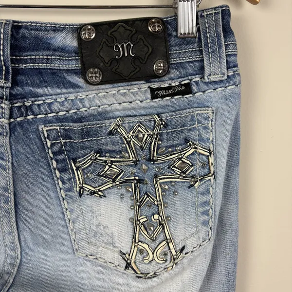 Miss Me‎ Boot Jeans 30 Blue Denim Y2K Cross Bling Studded Pockets Stretch Denim - Image 7