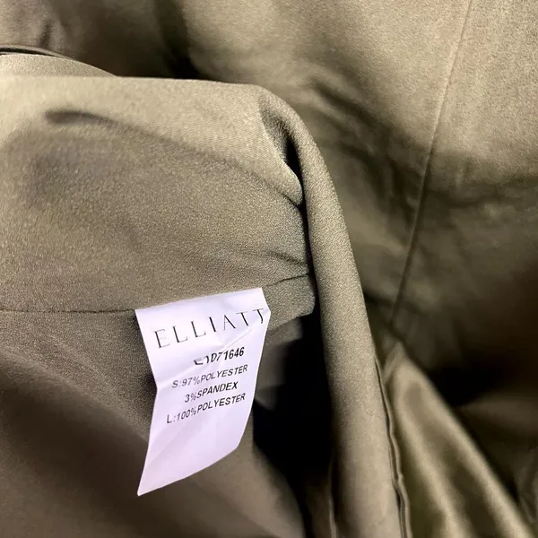ELLIATT Camo Asymmetric Satin Cocktail Dress in Khaki Size Large - Image 8