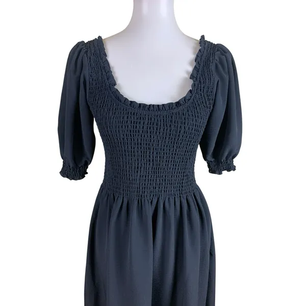Hill‎ House Home The Nap Dress Black Smocked Puff Sleeve Midi Small - Image 2