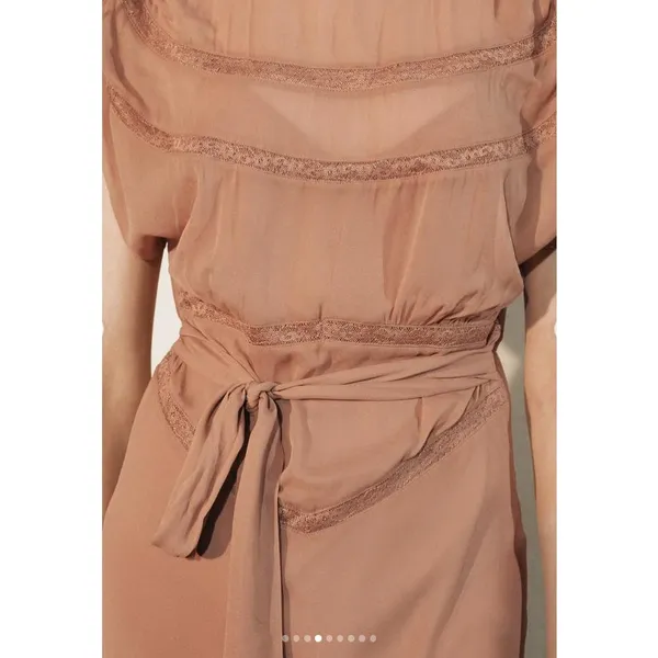 ZARA 2025‎ Collection | NEW Tan Lace Slip Midi Dress Medium Dainty Coquette Fem - Image 4