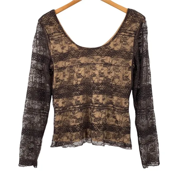 Worth Black Stretch Lace Long Sleeve Top with Sequin Trim – Size M - Image 2