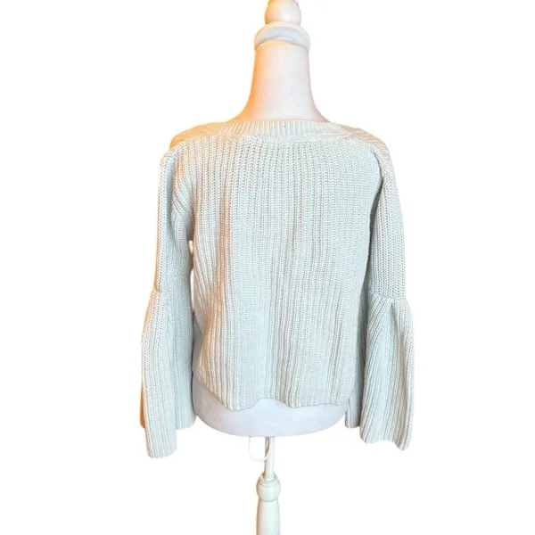 Free People Damsel Boxy Cream Chunky Knit Sweater Bell Sleeve Womens Small - Image 2