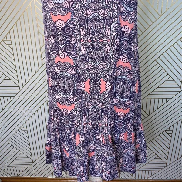 Amanda Uprichard Mini Dress Drop Hem Tie Neck Geometric Print Pink Purple Small‎ - Image 9
