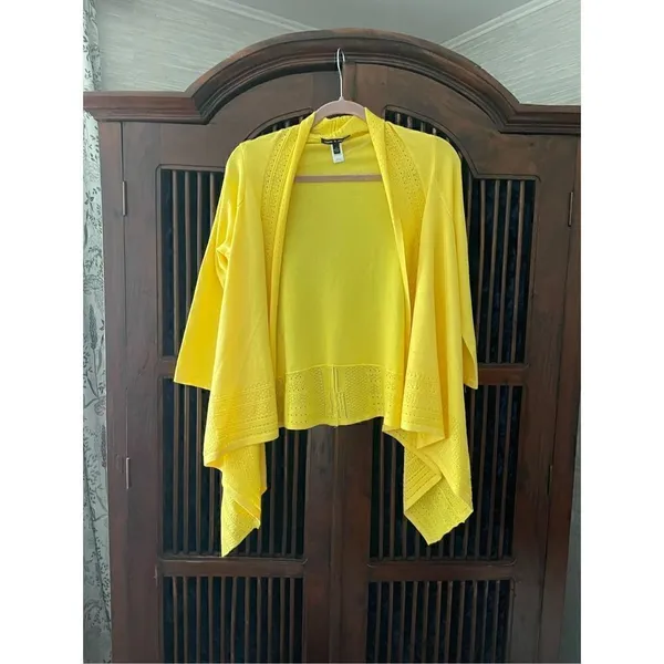 “cable & gauge” open front yellow cardigan - Image 2