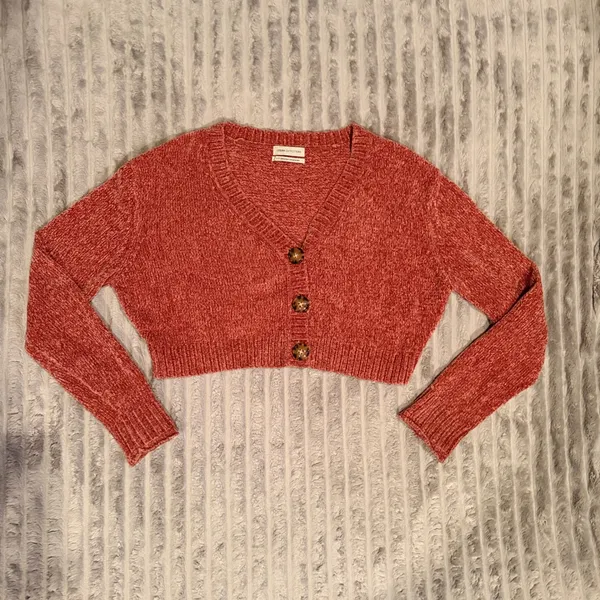 Urban Outfitters Rust Orange Chenille Cropped Cardigan Sweater‎ V-Neck Small - Image 2