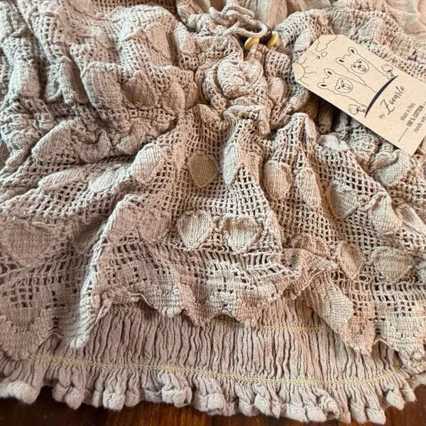Zoearte Peru Cotton Crochet Smocked Crop Top Boho Off Shoulder Tan NWT - Image 6