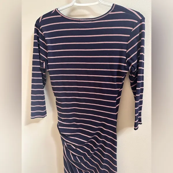 NEW Anthropologie Sundry Fabian Faux Wrap‎ Striped Shirt Dress Women’s 1/S Navy - Image 10