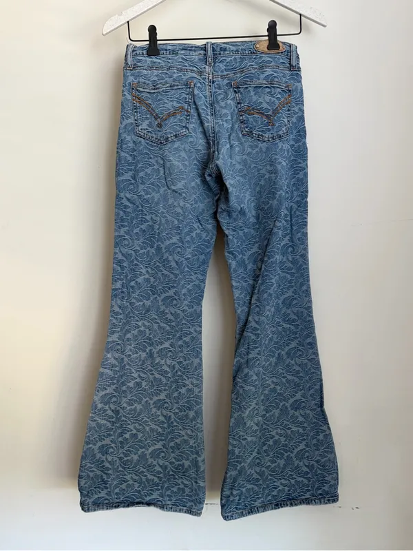 Bongo Let Me B Vintage Y2K Floral Scroll Print Flare Jeans Womens 9 Low Rise - Image 4