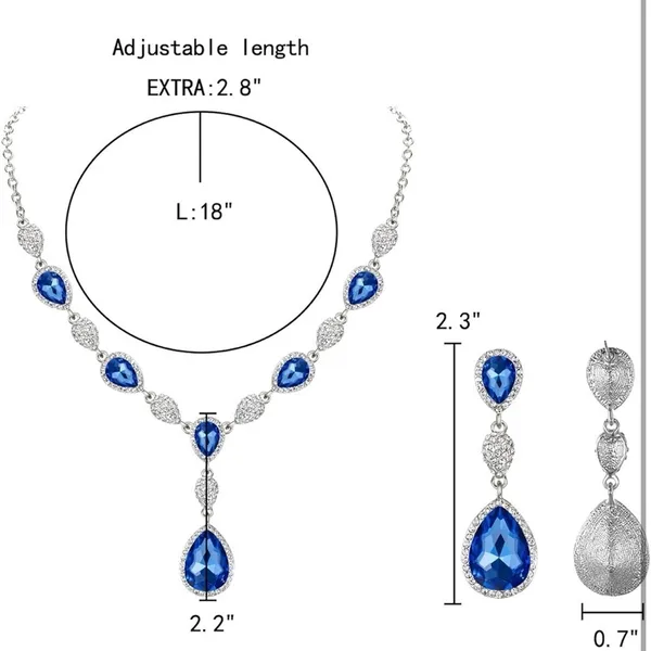 NIB!EleQueen Women Cubic Zirconia Teardrop Y-Necklaces Dangle Earrings Set - Image 4