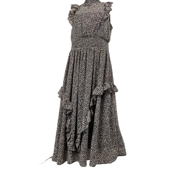 Lulus Evalina Black Floral Midi Dress XL Mock Neck Smocked‎ Waist Fairy Goth - Image 5