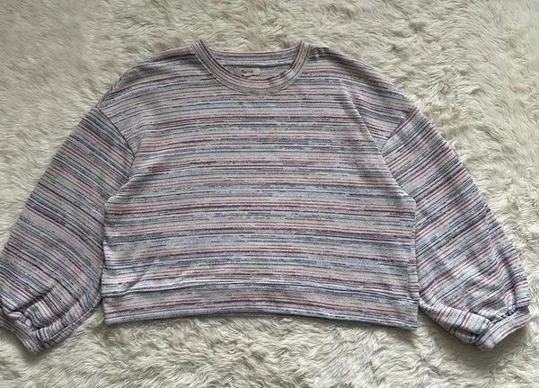 Madewell Sweater Bubble-Sleeve Crop Top in Rainbow Stripe XL - Image 8