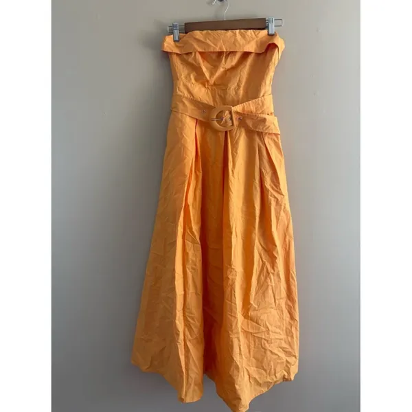 Lulus Trendsetting Choice Orange Strapless Midi Dress Pockets Size Small Wedding - Image 4