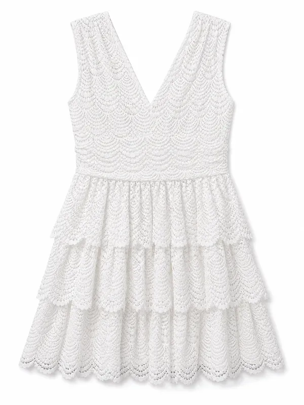 Lilly Pulitzer Faye Mini Dress Women L White NWT Scalloped Lace Ruffle V-Neck - Image 6