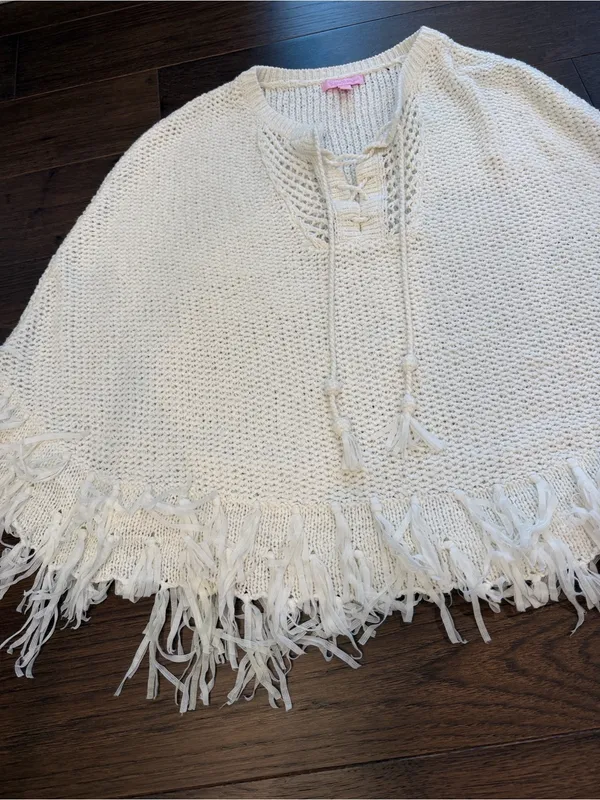 Lilly Pulitzer Pullover Fringed Cape Sweater White Small/Medium - C52-012 - Image 5