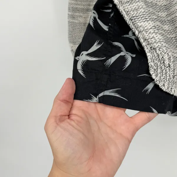 Field Flower Anthropologie‎ Bird Print Mixed Media Cardigan Sweater Gray Small - Image 5