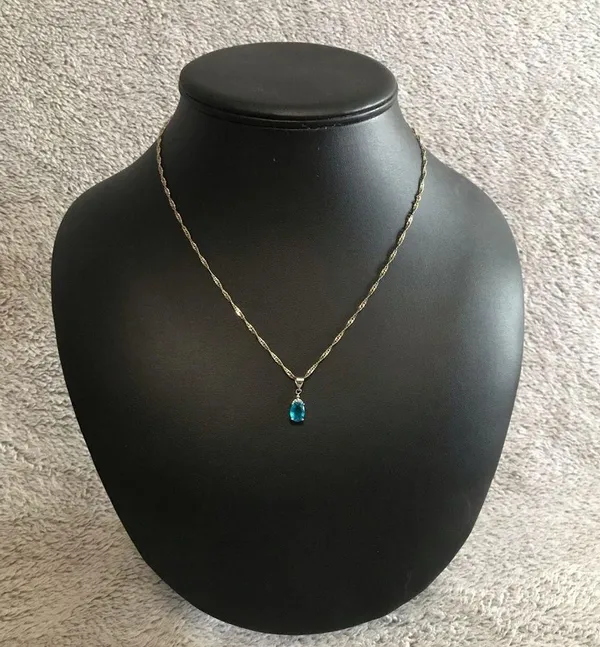Sterling Silver Necklace with Blue Pendant - Image 2