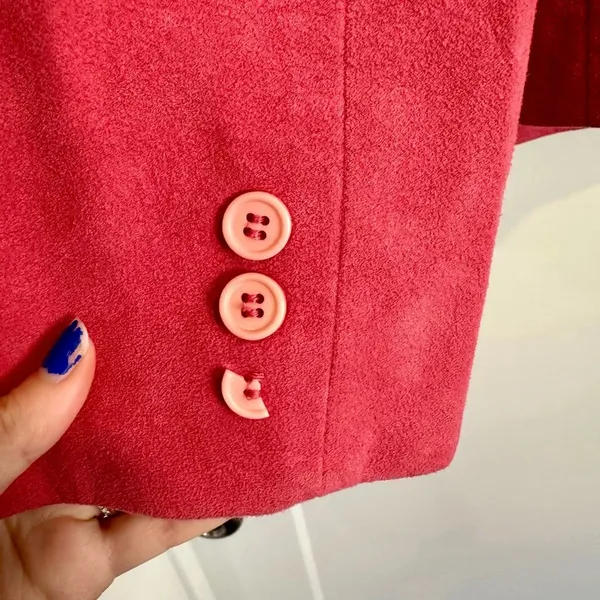 Vintage Pink Suede Blazer Jacket‎ Cropped Tailored 90s Womens Size Medium - Image 4