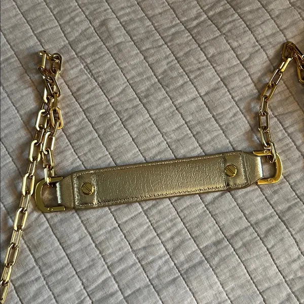 Tory Burch brown leather logo fold over gold chain rare crossbody bag​ - Image 4
