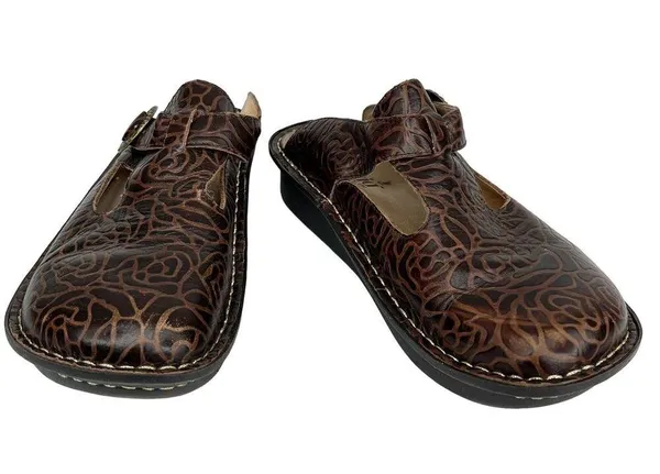 Alegria Rose Embossed Brown Leather Clogs 38 ALG-532 - Image 13