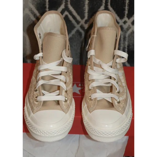 Converse Crochet Off-White & Beige Chuck 70 Hi Sneakers - Image 5