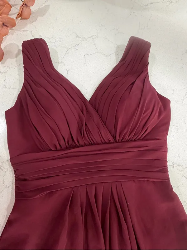 Bill Levkoff Burgundy V‑Neck Pleated Waist Maxi Dress - Image 3
